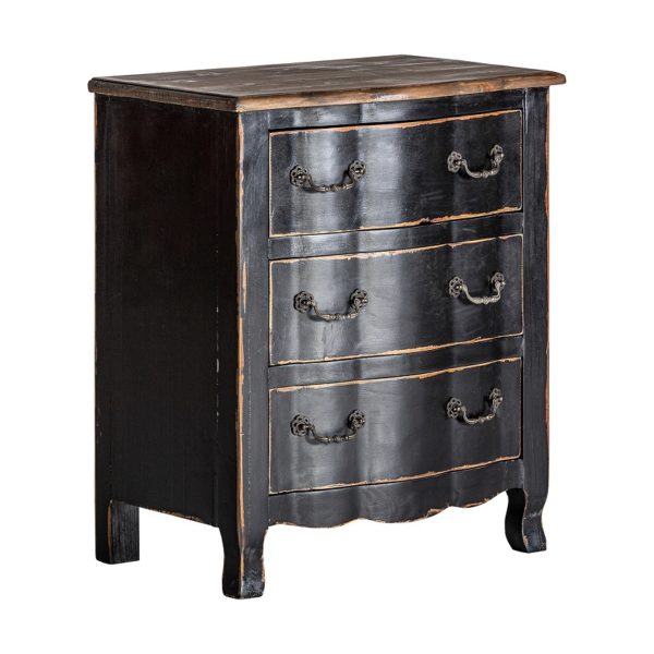 29466 Mesita de noche de estilo vintage ZENICA madera natural y negro envejecido