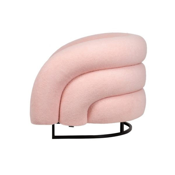 930020 Sillón de diseño Art Decó HANKO tapizado boucle color rosa y acero inoxidable negro