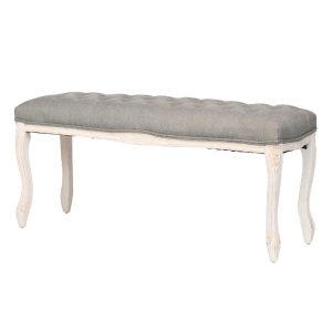 Banco o pie de cama diseño clásico 110 capitoné gris y patas madera blanco