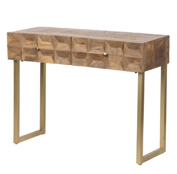 288021 Consola diseño rústico vintage 100 madera de mango y metal dorado