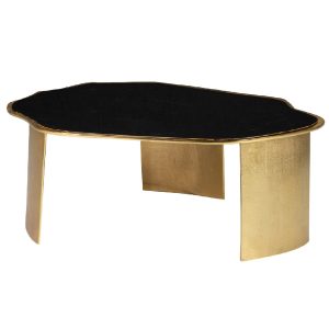 Mesa auxiliar diseño Art Decó forma irregular latón dorado y negro (1)