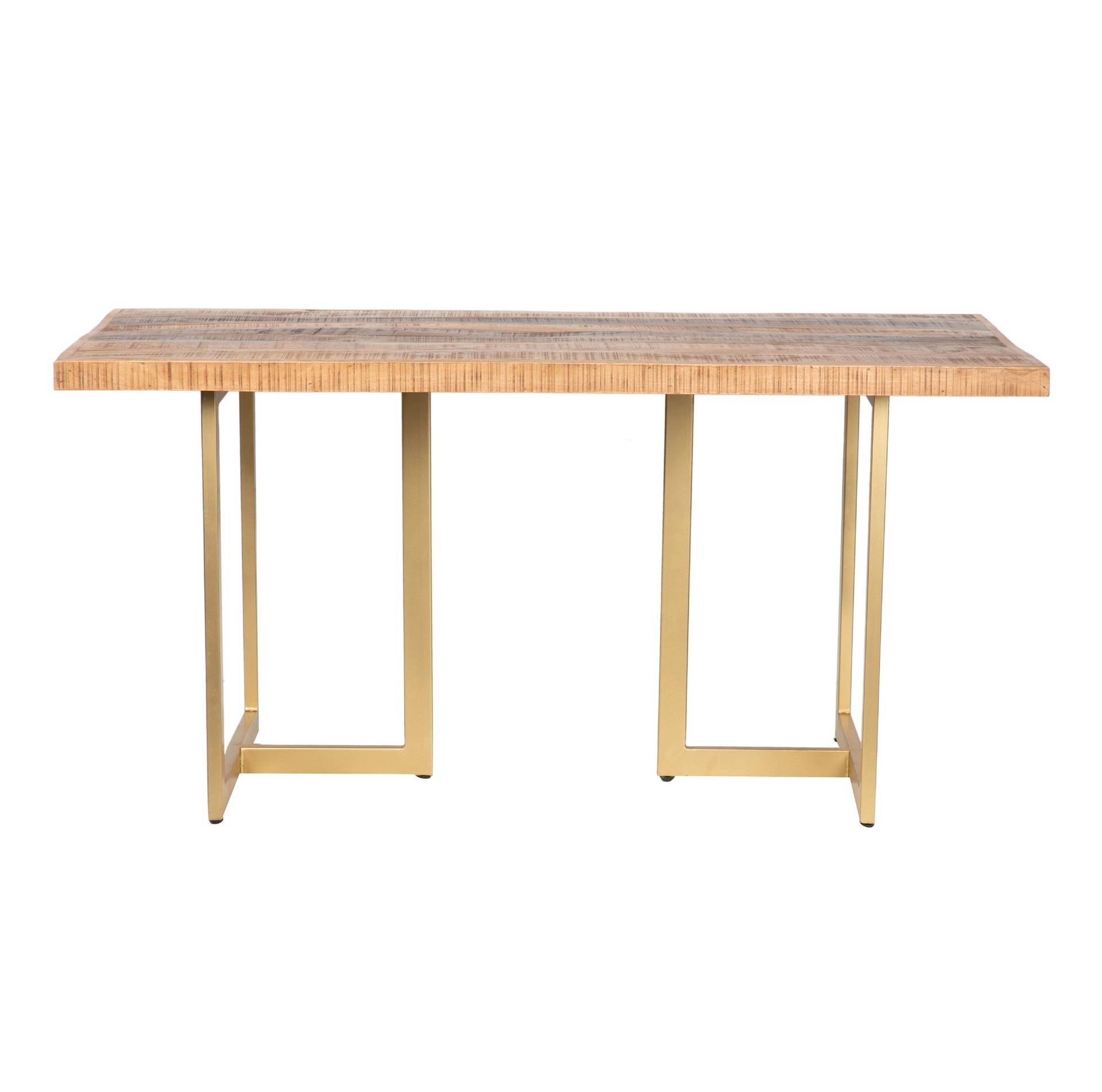 Mesa de comedor de madera maciza de mango y patas de metal dorado