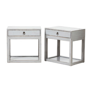 A300 Pareja de mesitas de noche diseño oriental 60 madera blanco desgastes