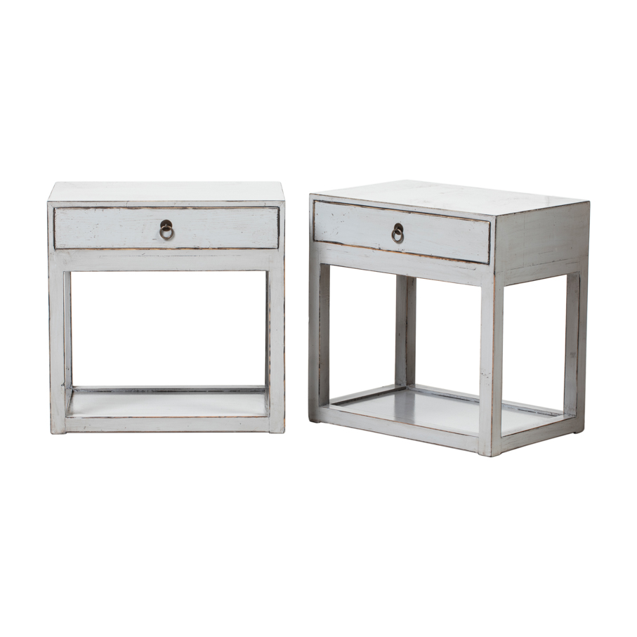 A300 Pareja de mesitas de noche diseño oriental 60 madera blanco desgastes