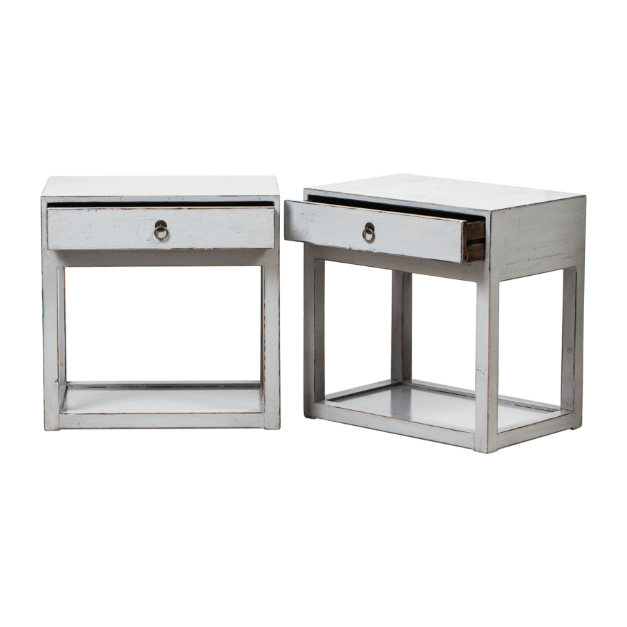 A300 Pareja de mesitas de noche diseño oriental 60 madera blanco desgastes - Imagen 2