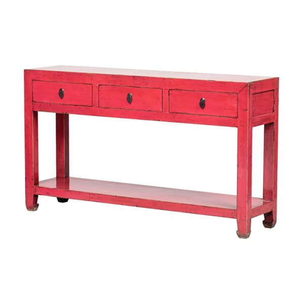 A317 Consola diseño oriental 140 madera rojo acabado desgastado