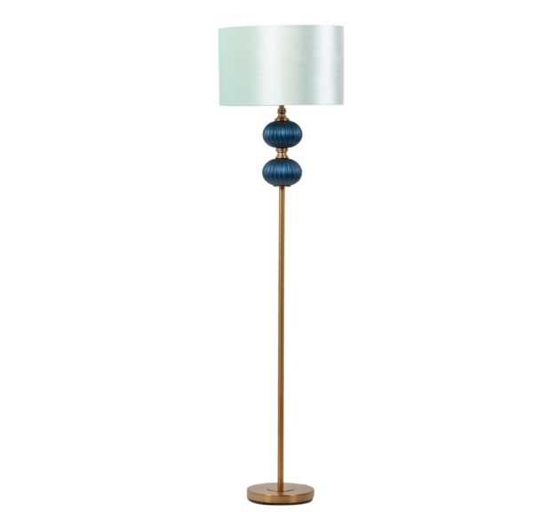 046273 Lámpara de pie Art Decó 198 hierro con cristal azul y pantalla turquesa