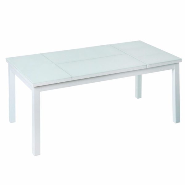 127375 Mesa de centro elevable AGNES 120 aluminio blanco y cristal