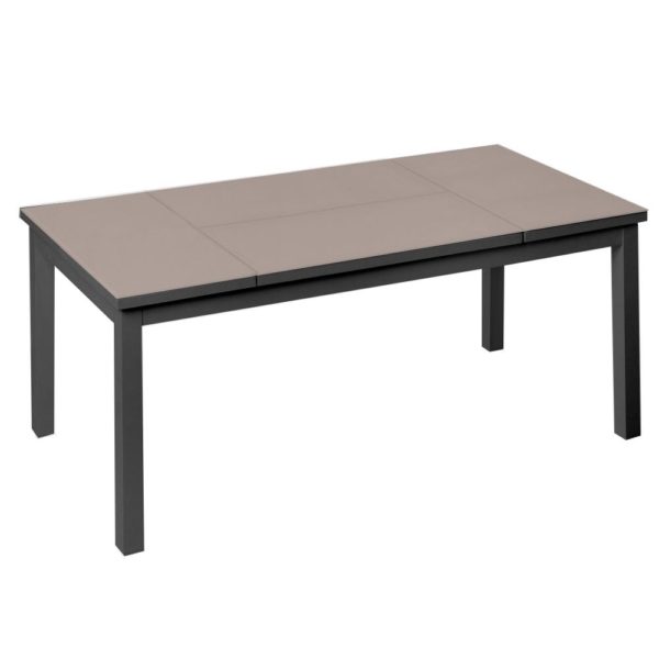 127376 Mesa de centro elevable AGNES 120 aluminio negro y cristal topo