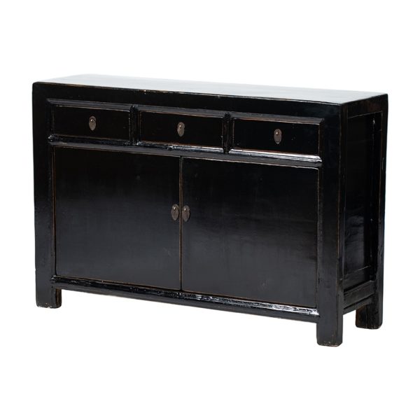 A331 Aparador diseño oriental 130 madera antigua negro con desgastes