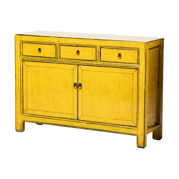 A321 Aparador diseño oriental 129 madera antigua amarillo con desgastes