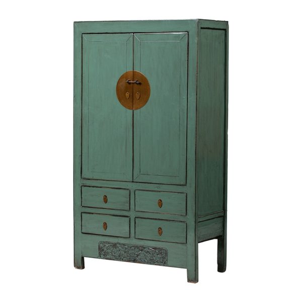 A318 Armario diseño oriental 109 madera antigua de olmo verde con desgastes