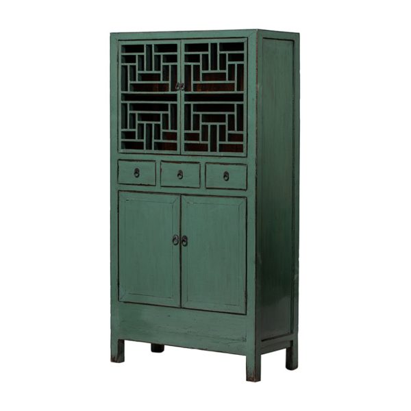 A319 Armario de diseño oriental 89 madera antigua de olmo verde con desgastes