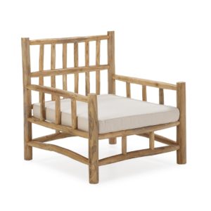 Sillón butaca diseño rústico étnico madera natural y cojín en asiento (1)