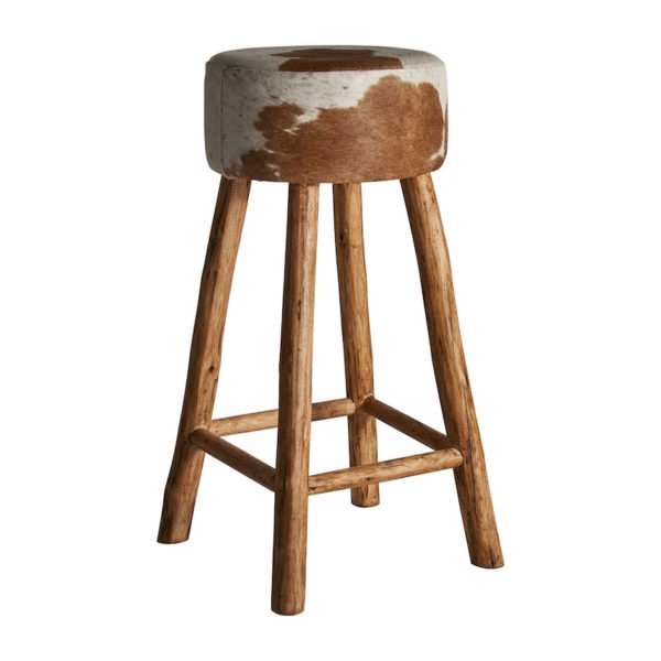 31155 Taburete alto de diseño nórdico DALLAS 77 piel y madera de eucalipto