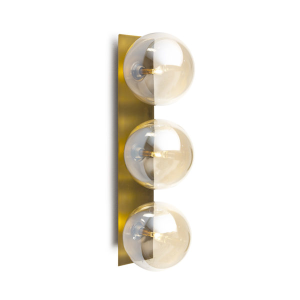 62725/00 Aplique vintage Art Decó 50 metal dorado y 3 esferas cristal ámbar