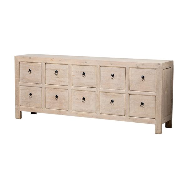 A347 Cómoda de gran tamaño diseño rústico oriental 220 madera acabado natural