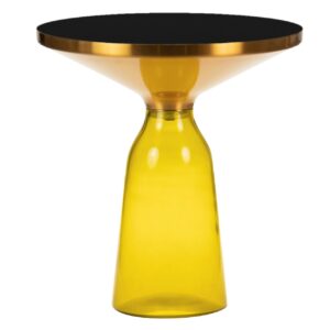 908008 Mesa auxiliar redonda de diseño Art Decó acero inoxidable y cristal amarillo