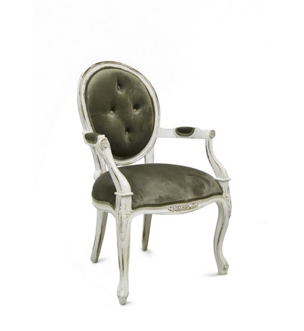 958101 Sillón de diseño clásico LUZY madera de caoba blanco decapado y terciopelo