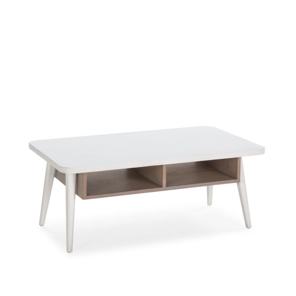 76457/17 Mesa de centro de diseño moderno 106 madera color blanco y natural con patina gris