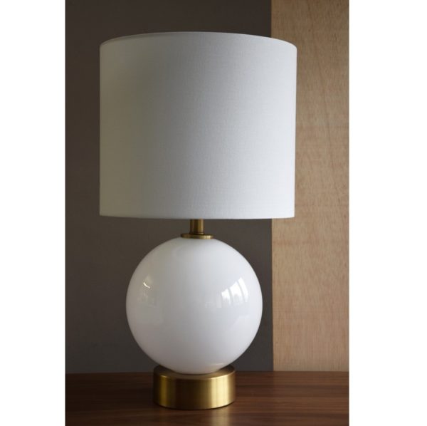 34U20987B Lámpara de sobremesa de diseño vintage 59 esfera vidrio blanco y metal oro envejecido