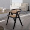 605882 Silla con reposabrazos diseño vintage madera negro y ratán rejilla - Imagen 2
