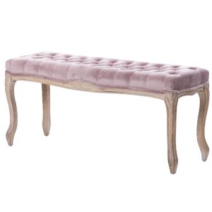 Banco o pie de cama diseño clásico terciopelo rosa capitoné y madera con tallas (1)