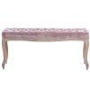 Banco o pie de cama diseño clásico terciopelo rosa capitoné y madera con tallas (3)