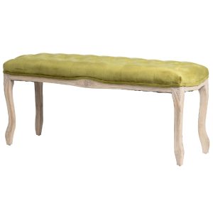Banco o pie de cama diseño clásico terciopelo verde y patas madera con tallas (1)