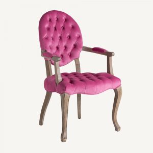 Butaca diseño clásico provenzal madera de abeto tapizado capitoné terciopelo rosa