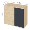 Cómoda de diseño moderno nórdico 5 cajones chapa de madera roble claro y puerta color antracita4