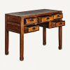 Escritorio diseño oriental fabricación artesanal madera de olmo reciclado natural efecto envejecido 5 cajones2