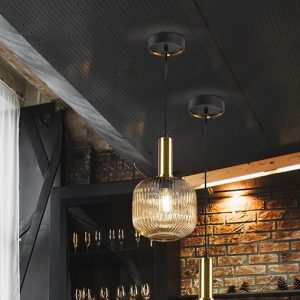 Lámpara de techo 1 luz de diseño moderno metal negro mate cristal moldeado ambar