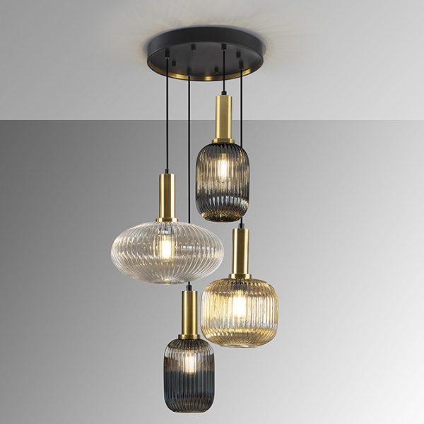 Lámpara de techo de diseño moderno metal negro mate cristal moldeado transparente ambar y gris smoke3