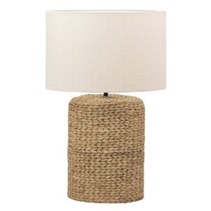 Lámpara sobremesa diseño étnico pantalla beige y base de cerámica con cuerda natural (1)