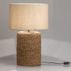 Lámpara sobremesa diseño étnico pantalla beige y base de cerámica con cuerda natural (5)