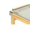 Mesa auxiliar cuadrada de diseño Art Decó acero color dorado y plata y cristal transparente6