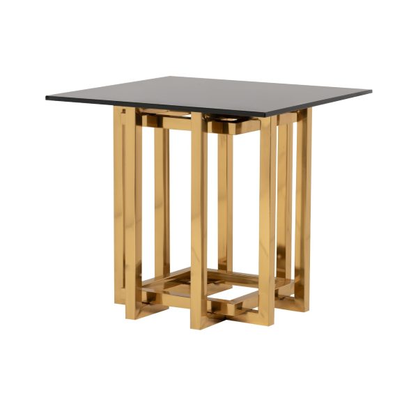Mesa auxiliar cuadrada diseño art decó acero color dorado y cristal color negro