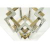 Mesa auxiliar diseño art decó acero y acrílico color dorado y plata y cristal transparente3