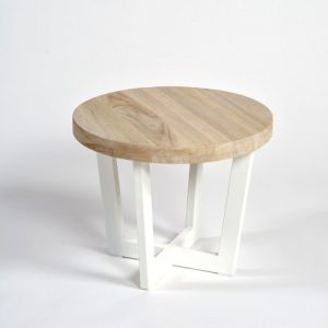 Mesa auxiliar redonda madera blanco envejecido y pata aluminio gris claro (1)