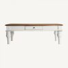 Mesa de centro rectangular diseño provenzal vintage madera blanco y natural desgastes patas torneadas