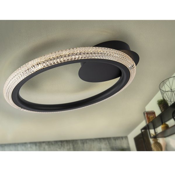 Plafón de techo LED de diseño moderno circular metal negro mate arenado3