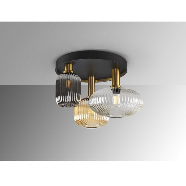 Plafón de techo LED diseño moderno metal negro mate latón dorado cristal moldeado transparente ambar y gris smoke4