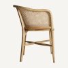 Sillón diseño vintage madera de abedul color natural respaldo rejilla asiento tapizado lino3