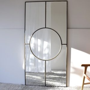 Espejo decorativo rectangular diseño vintage formas geométricas color negro y dorado envejecido