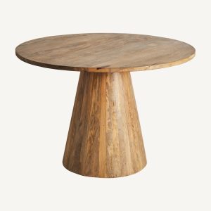 Mesa de comedor redonda de diseño contemporáneo rústico madera de mango acabado natural2