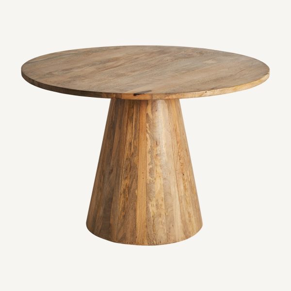 Mesa de comedor redonda de diseño contemporáneo rústico madera de mango acabado natural2