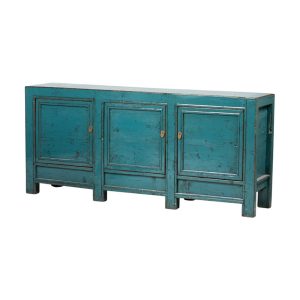 Aparador 3 puertas diseño oriental madera antigua acabado desgastado azul verdoso(1)