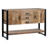 Aparador de diseño rústico industrial madera de mango y hierro color negro 2 puertas 3 cajones2