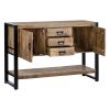 Aparador de diseño rústico industrial madera de mango y hierro color negro 2 puertas 3 cajones3
